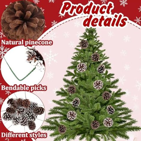 12 pommes de pin naturelles de 8 à 12 cm de diamètre, idéales pour décorer une couronne de Noël ou réaliser des créations DIY pour Thanksgiving et Noël (blanc naturel). (1/3)