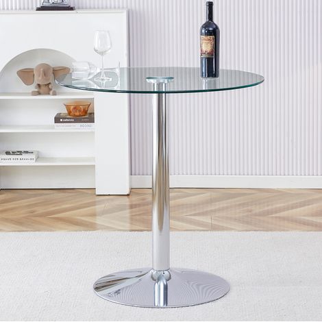 MEUBLIV Table haute ronde 89 cm transparent/argent – plateau en verre, montage requis (1/5)
