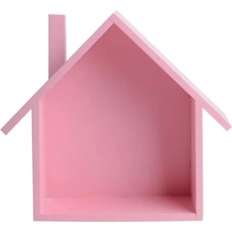 Étagère Murale enfant Rayonnage suspendu pour étagère murale en forme de petite maison pour la chambre des Salon Chambre, Rose (1/4)