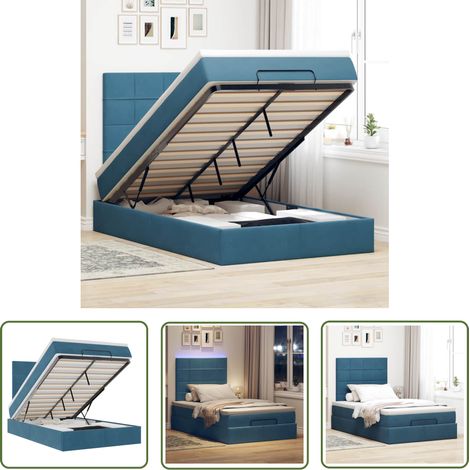vidaXL Cadre de lit ottoman avec matelas bleu foncé 120x200 cm velours (1/5)