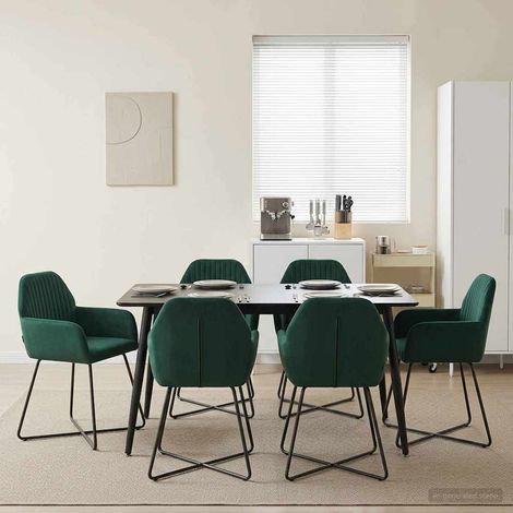 Lot de 6 chaises de salle à manger en velours vert foncé avec accoudoirs, 55 x 50 x 84 cm - PANGIVO (1/5)