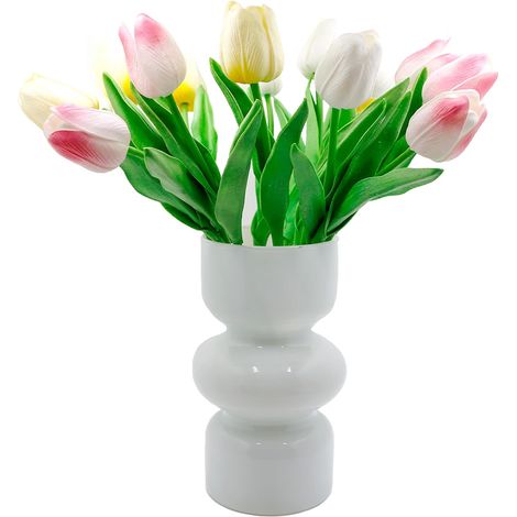 Moderne geometrische Glasvase – Hydrokultur, dekorativ für Blumen – für Zuhause, Büro, Hochzeiten – Weiß (1/5)