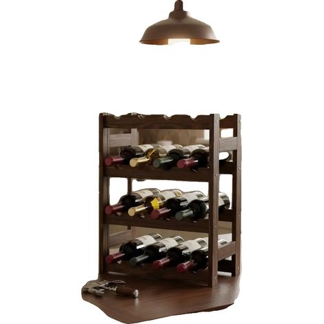 Botellero, capacidad para 20 botellas, construcción en madera maciza de pino, color chocolate. (1/2)