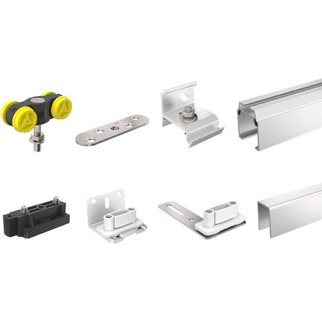 Mantion – Kit complet garniture et rail Win-slide R – 1 vantail – charge 80 kg – rail de 2 m – pour panneaux jusqu'à 40 mm d'épaisseur