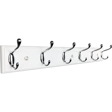 Porte-manteau mural en bois avec 6 crochets, 58 cm, solide pour manteau, chapeau, sac, grande barre de vestiaire moderne pour entrée, couloir, chambre à coucher, penderie blanche (1/5)
