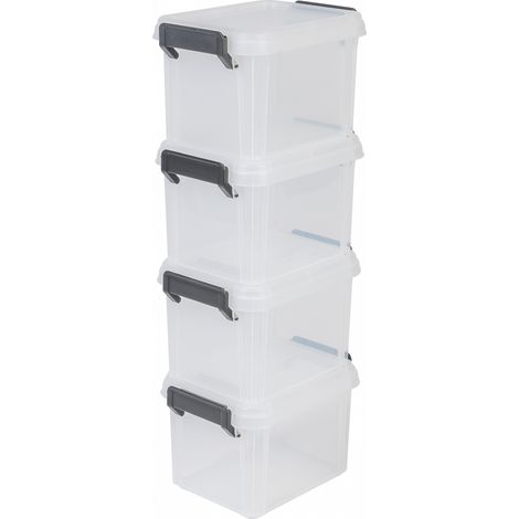 Iris Ohyama, Contenitore in plastica con coperchio a clip, Set di 4, 2 L, Senza BPA, Facile da trasportare, Robusto, Soggiorno, Camera da letto, Ufficio - DDMBX-2 - Trasparente