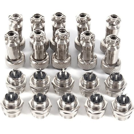Lot de 10 connecteurs GX12 3 broches 12 mm pour aviation (mâle/femelle) à douille métallique