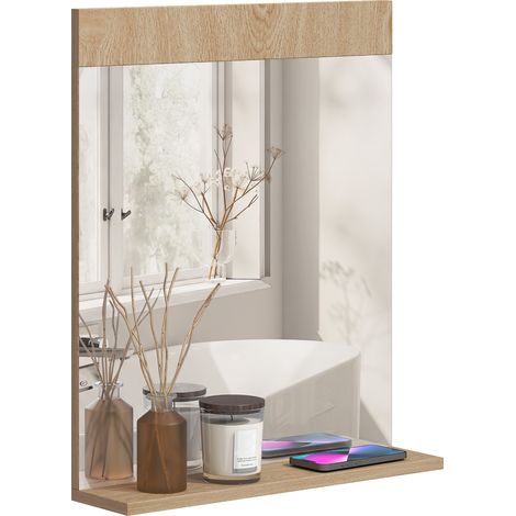 HOMCOM espejo de baño espejo de pared con estante abierto espejo para entrada pasillo 50x12x60 cm roble (1/5)