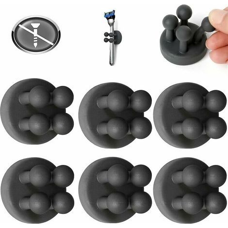 Lot de 6 crochets adhésifs, crochets muraux, porte-brosse à dents en silicone, crochet auto-adhésif, porte-câble élastique, crochet à clé, porte-stylo, porte-rasoir, douche pour salle de bain(noir)
