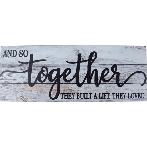 Panneau mural en bois avec inscription « Together They Built a Life They Loved » rustique à suspendre pour la maison, le salon, 41,6 x 16,3 cm (1/5)