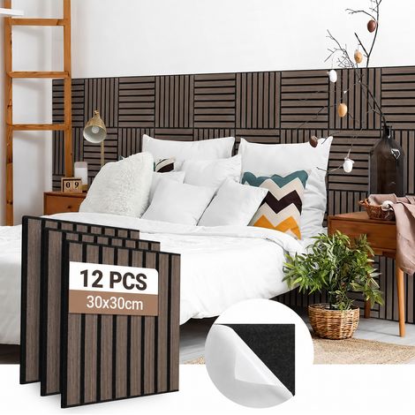 Randaco Pannelli fonoassorbenti adesivi, set da 12 effetto legno 30 x 30 x 1 cm noce nero, feltro decorativo da parete (1/5)