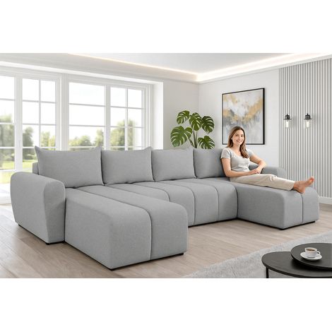 AX LIVING Ecksofas groß Ferrande 317 cm – Sofa grau mit Schlaffunktion & Struktur