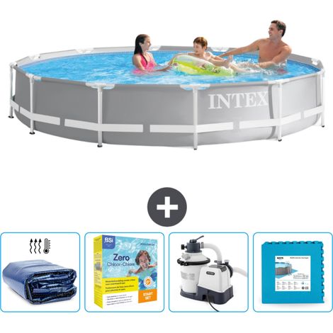 Piscine ronde prisme frame Intex - 366 x 76 cm - Grise - Incluse Accessoire CB67