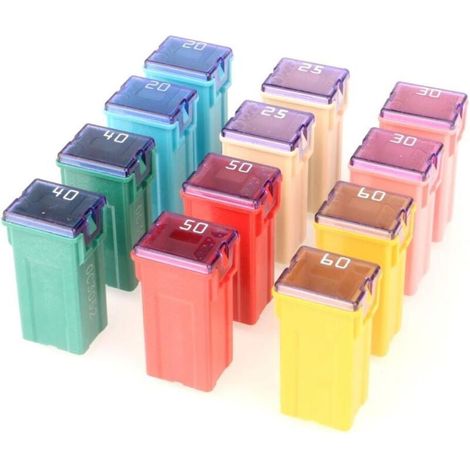 12pcs 12V-24V Forme Carrée JCASE Fusible Assortiment pour Voiture(20A/25A/30A/40A/50A/60A,Chaque 2pcs) (1/3)