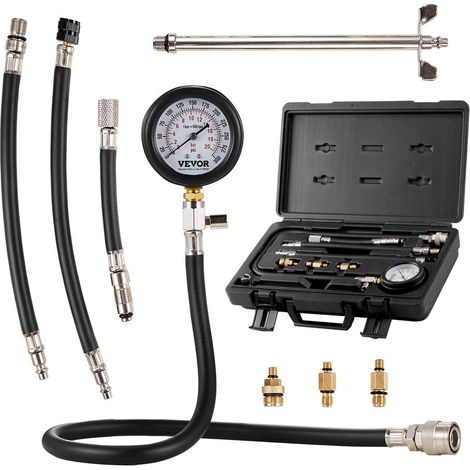 Testeur de Compression avec 9 Kits d’Adaptateurs Compressiomètre pour Moteurs à Essence Jauge de Compression 0-300 psi Outil de Diagnostic de Cylindre de Moteur pour Voiture Moto Atelier Garage (1/5)