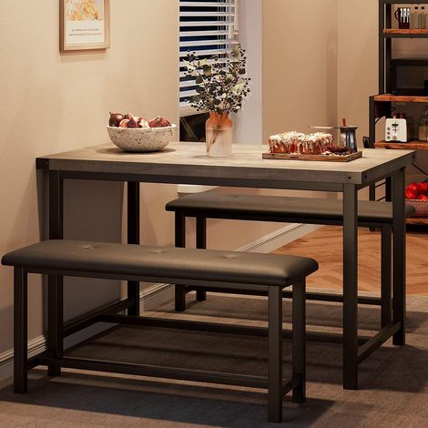 Ensemble Repas 3 Pièces, Table et 2 Chaises en Bois et Métal, Design Moderne pour Cuisine, Gris (1/5)