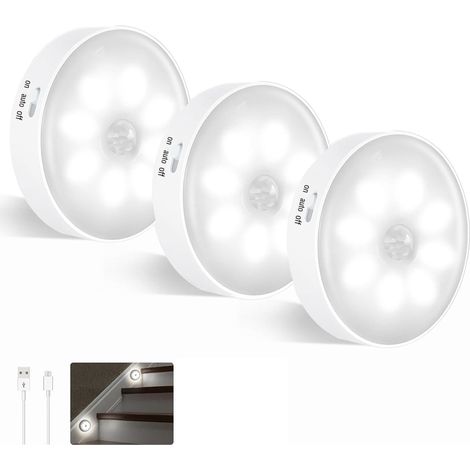 Veilleuse rechargeable USB détecteur de mouvement intérieur sans fil froid autocollante pour escaliers cuisine couloir lot 3 blanc (1/4)
