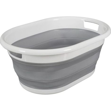 1 ausziehbarer Wäschekorb, 17 Liter Fassungsvermögen, modernes weiß-graues Design, für Waschküche oder Badezimmer (1/5)