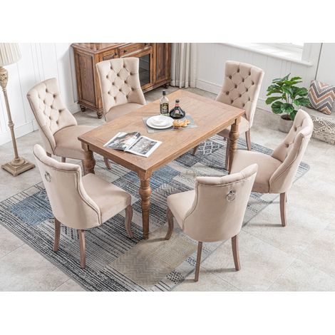Silla de comedor de terciopelo, respaldo alto acolchado, beige, lote de 6 HAVRYA (1/5)