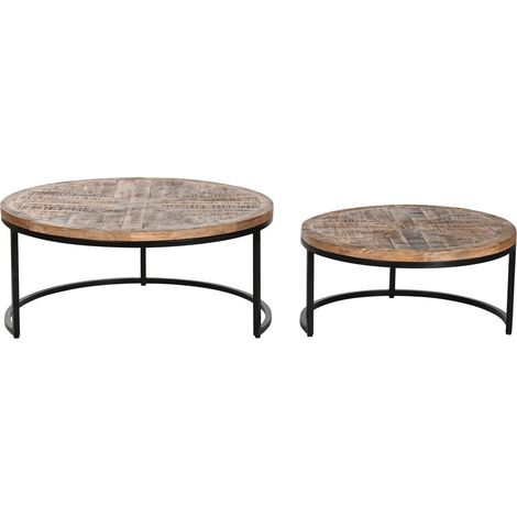 Mesa Centro Set 2 Mango Metal 90X90X40 Marron (1/5)