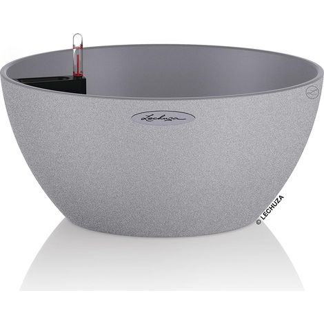 Pot de Fleurs d’Extérieur et d'Intérieur – Stone Cubeto – Réserve d'Eau Intégrée – Coloris Gris Pierre – Ø 30 x 13 cm (1/5)