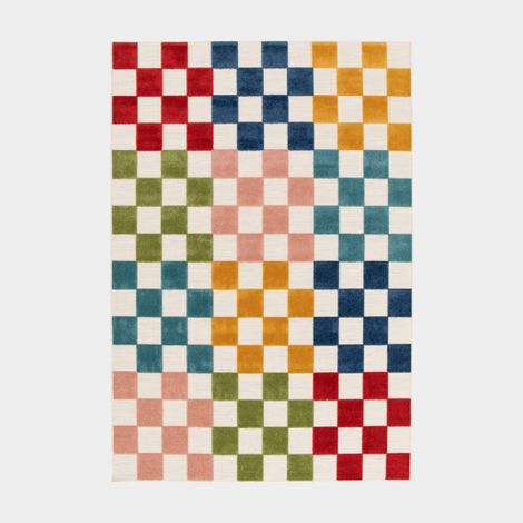 Tapis extérieur et intérieur motif damier - Petit Marius - Multicolore - 200 x 290 cm