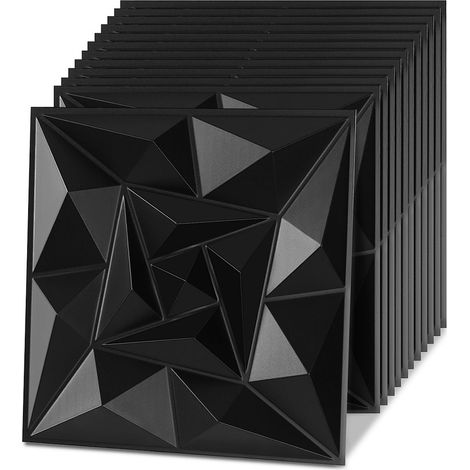 Wolketon 12pcs 3D Paneele Wandpaneele Polyvinylchlorid PVC – Verkleidung für Wand & Decke – 30x30 cm (0,9 m²) – Leicht, Flexibel & Einfach zu Montieren - Schwarz