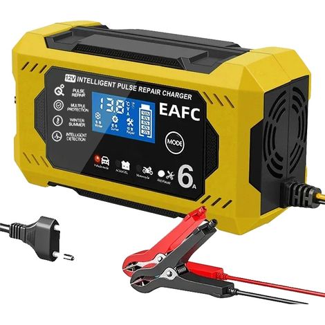 Cargador de batería para coche, corriente de carga de 6 A, pantalla LCD, 12 V 6 A amarillo (1/2)