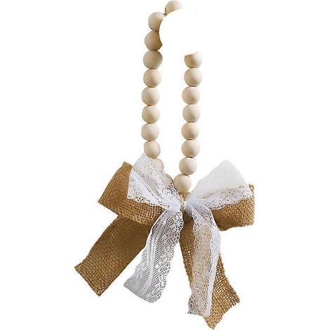 Pendentif en lin et perles de bois avec nœud papillon, décoration murale pour la Saint-Valentin, style dentelle (1/5)