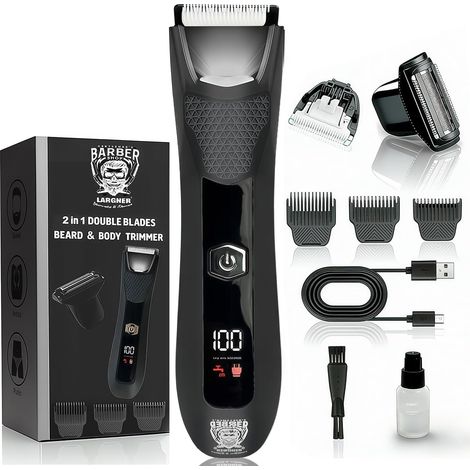 Tondeuse 2 en 1 pour homme, tondeuse à poils pubiens avec têtes de lame en céramique, tondeuse à billes pour homme, tondeuse électrique IPX7 étanche pour une utilisation humide et sèche (1/5)
