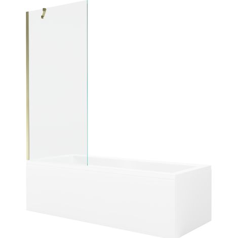 Mexen Cubik baignoire rectangulaire 150 x 70 cm avec habillage et paroi 1-volet 80 cm, transparent, doré - 550315070X9508000050 (1/5)