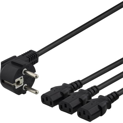 Câble en Y pour appareil, 3 voies CEE 7/7-3xIEC C13, 1 m + 2 m, noir (1/3)