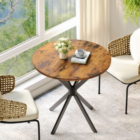 Mesa de comedor redonda industrial Ø80 cm con patas en X, marrón y negro HAVRYA (1/5)