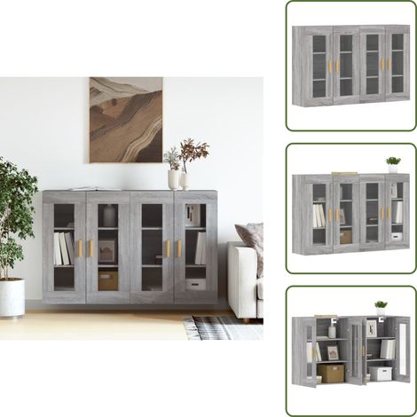 The Living Store Armadietti a Parete 2 pz Grigio Sonoma in Legno Multistrato - Armadietto in legno