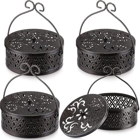 Lntyq Räucherstäbchenhalter, bronzefarben, Retro, tragbarer hängender Räuchergefäßhalter mit Griff, runder Räucherstäbchenhalter, schwarz, 4 Stück (1/5)
