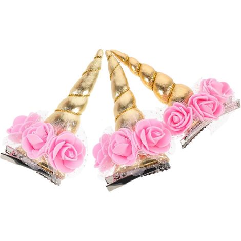 Lot de 3 Pinces à Cheveux Corne de Licorne pour Filles, en Tissu, Faciles à Utiliser, Accessoires Adorables pour Fête et Performance (1/5)