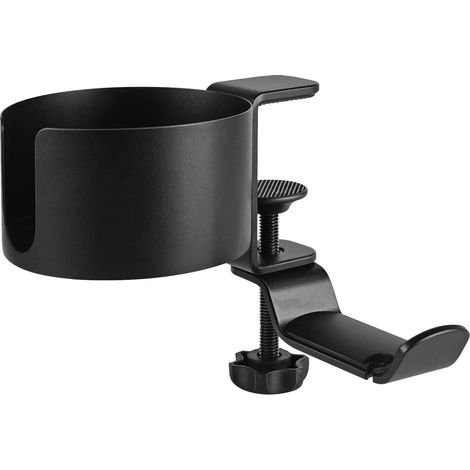 Under Desk Headphones Stand 360 Degrees Rotation Desktop Water Cup Storage Mount for Office Black