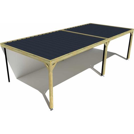 Carport bois • 9m x 4m • adossée • sens largeur • livraison comprise (1/3)