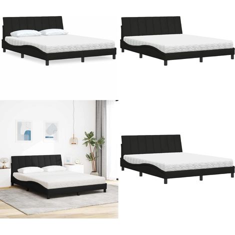 Bett mit Matratze "Hanko" Schwarz 160x200 cm Stoff - Schlafzimmerbett - Matratze für Schlafzimmer (1/5)