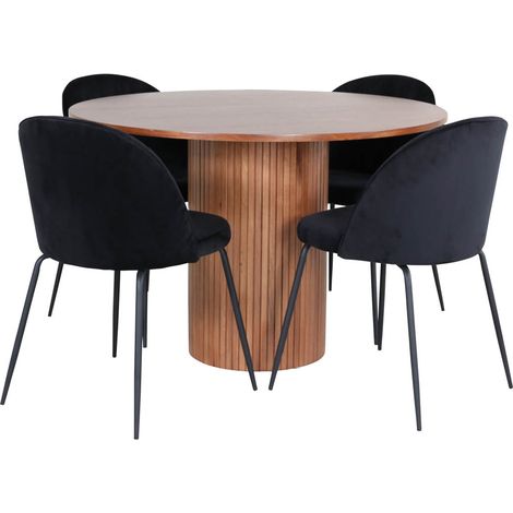 BiancaROWA ensemble table, table chêne plaqué et 4 Wrinkles chaises Velours noir.
