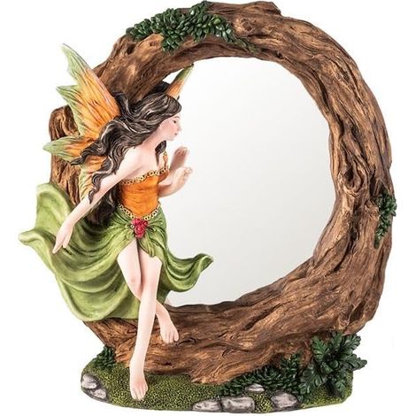 Miroir de Bureau avec fée Orange sur Pied en résine Peinte à la Main 22 x 6 x 25 cm (1/2)