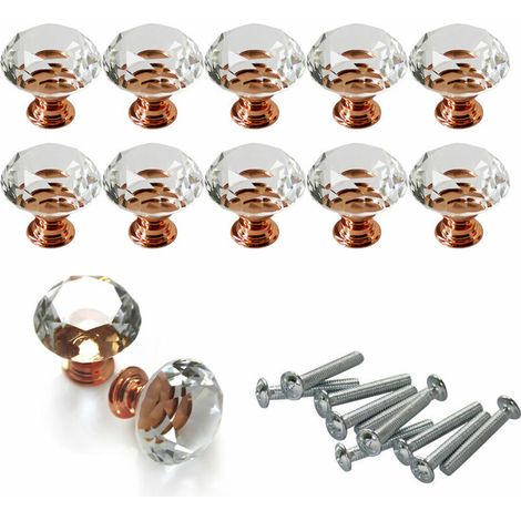 Knob Poignée - 30 mm Diamètre - Filetage 22 mm - Hauteur 29 mm - Rose Or - Pour Tiroirs Armoires Meubles - Lot de 10 (1/5)