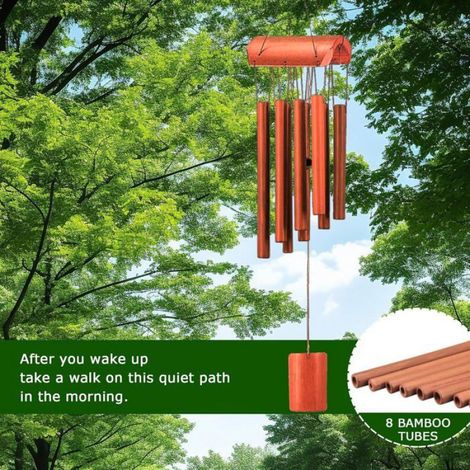 Carillon À Vent - Bambou Naturel - 8 Tubes - Son Profond - Pour Jardin Patio Balcon - 65 cm (1/5)