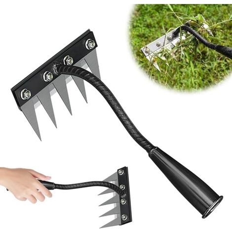Râteau de jardin en acier au carbone, outil de désherbage manuel détachable en acier au manganèse, multifonctionnel, élimine efficacement les mauvaises herbes dans les cours et les jardins (5 dents).