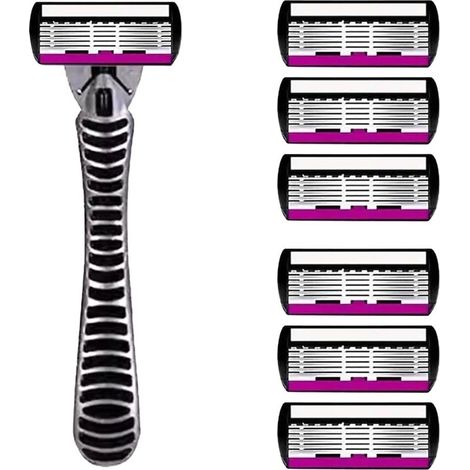 rasoir electriques hommes-Pour rasoirs pour hommes,1 manche noir et gris + 2 cartes de cartouches à 6 lames violettes et blanches (6 pièces) (1/3)