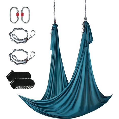 Hamac Aérien de Yoga 5,5 Yards, Kit Démarrage avec Tissu Nylon 100gsm, Accessoires de Fixation Complets et Guide d'Installation Facile, Antigravité pour Tous Niveaux, Fitness et Musculation, Vert (1/5)