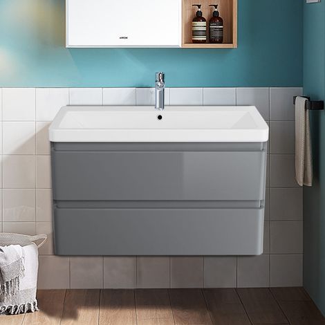 Bathroom Vanity Unit Basin Sink Storage Furniture Wall Hung Cabinet 800mm Gloss Grey