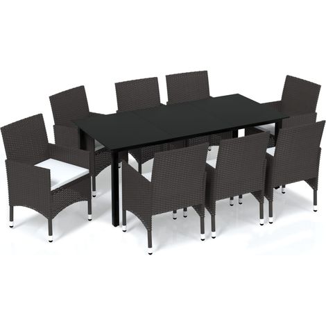 vidaXL Set Pranzo da Giardino 9 pz con Cuscini in Polyrattan Marrone (1/5)