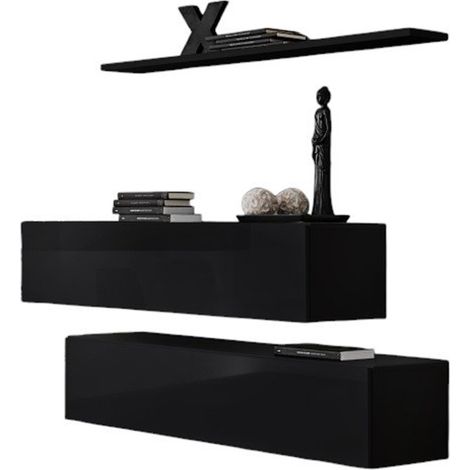 Wohnzimmermöbel Set SWITCH SBII – Hochglanz Schwarz – Designer TV-Möbel und Wandregal