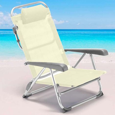 Spiaggina Sedia Prendisole Pieghevole Mare Spiaggia Sdraio Reclinabile Beige (1/5)
